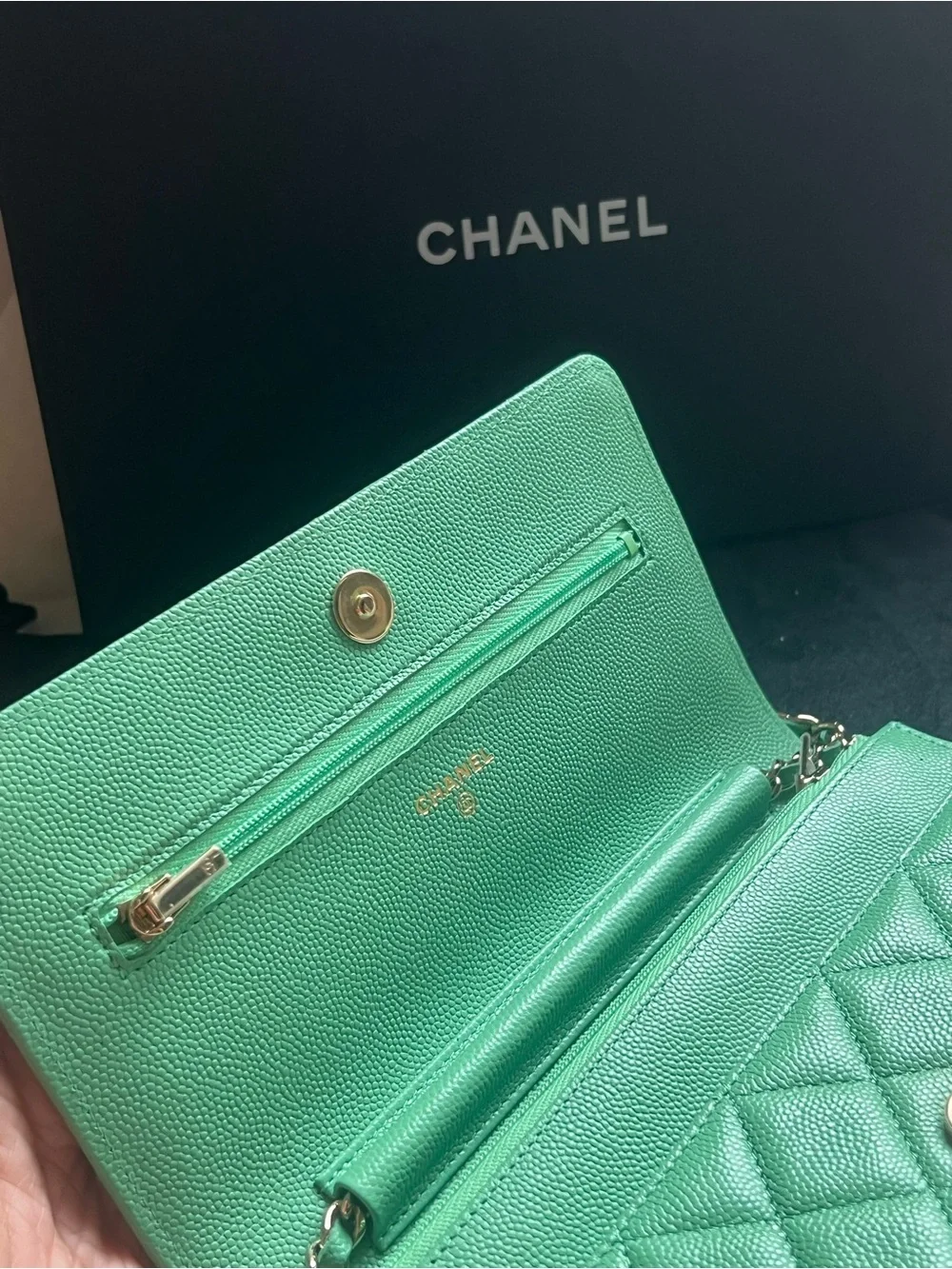 💚💚Chanel Caviar Green WOC Wallet On Chain